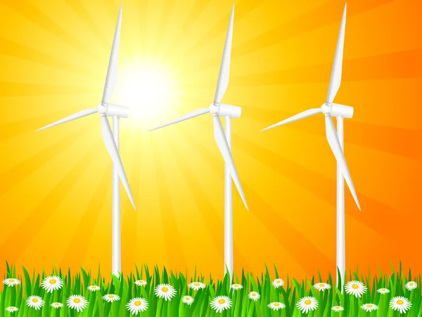 잔디 필드와 풍력 발전기 — 스톡 벡터