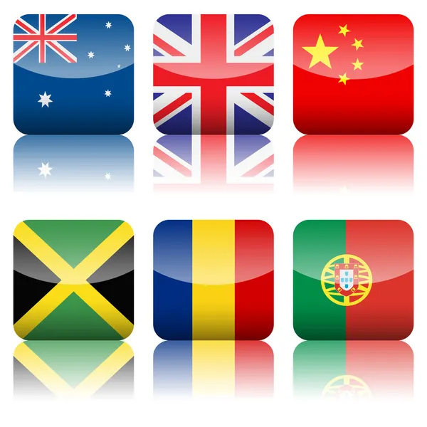 Square national flags icon set — Stock Vector