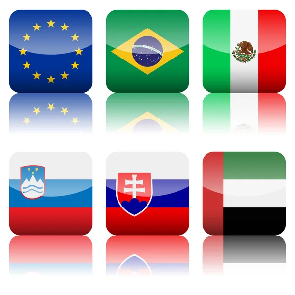 Square national flags icon set 3 — Stock Vector