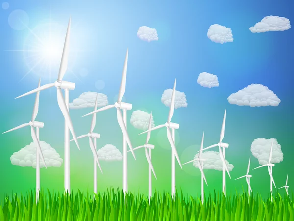Wind turbines landscape — Stock Vector