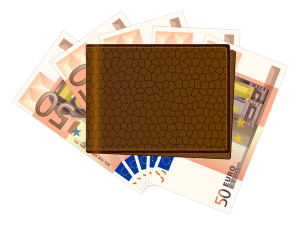 Carteira com 50 notas de euro — Vetor de Stock