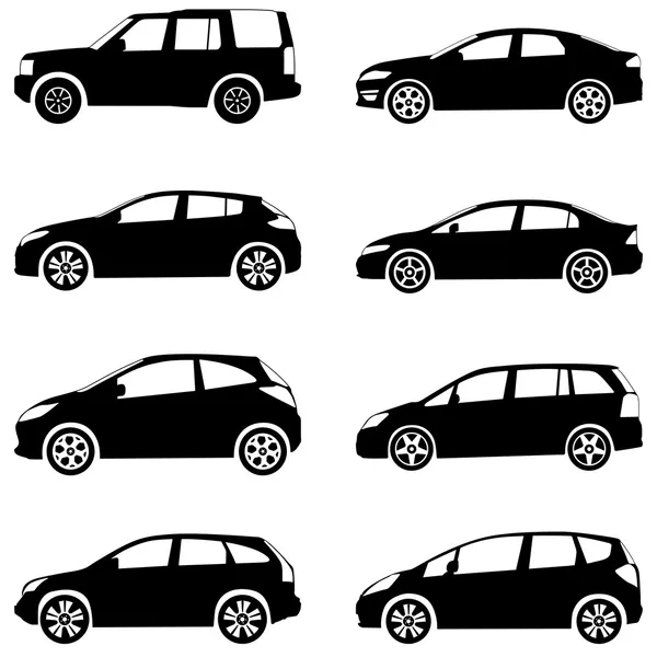 Conjunto de silueta coches — Vector de stock