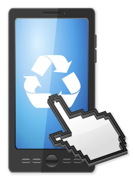 Handy-Cursor und Recycling-Symbol — Stockvektor