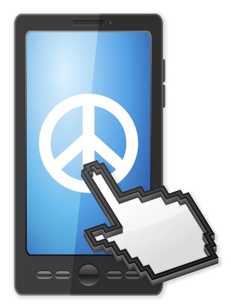 携帯電話のカーソルと平和のシンボル — ストックベクタ