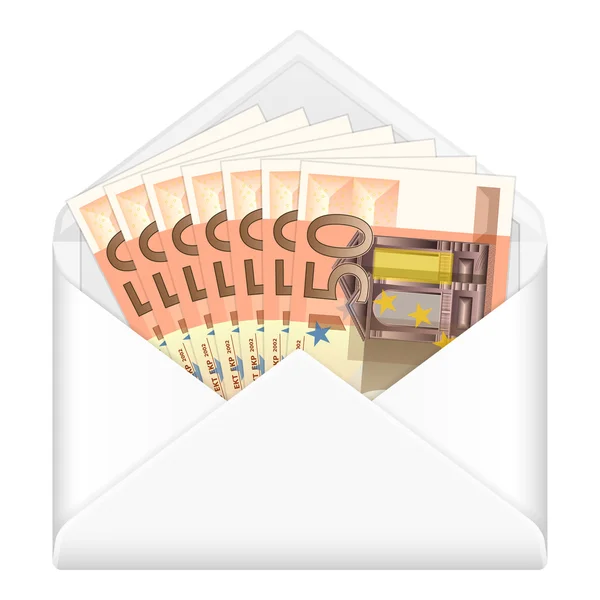 Envelope and fifty euro banknotes — Stock Vector