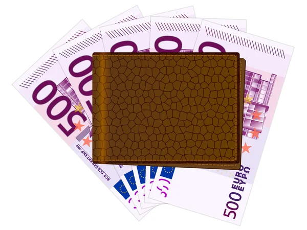 Peněženka s pěti set euro bankovky — Stockový vektor