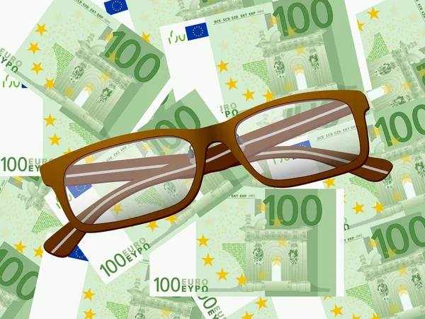Okulary do czytania na tle sto euro — Wektor stockowy