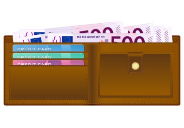 wallet with five hundred euro banknote clipart
