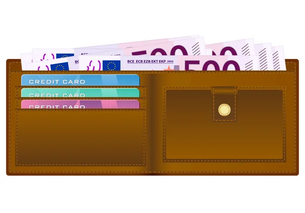 Бумажник с купюрой в пятьсот евро — стоковый вектор