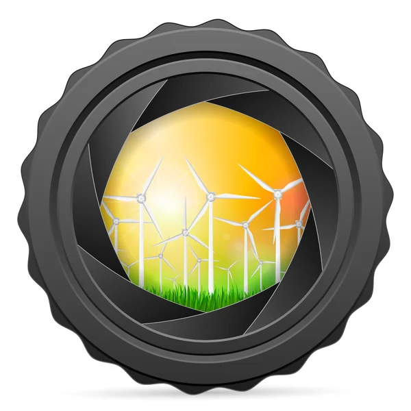 Obturator aparat foto cu turbine eoliene — Vector de stoc