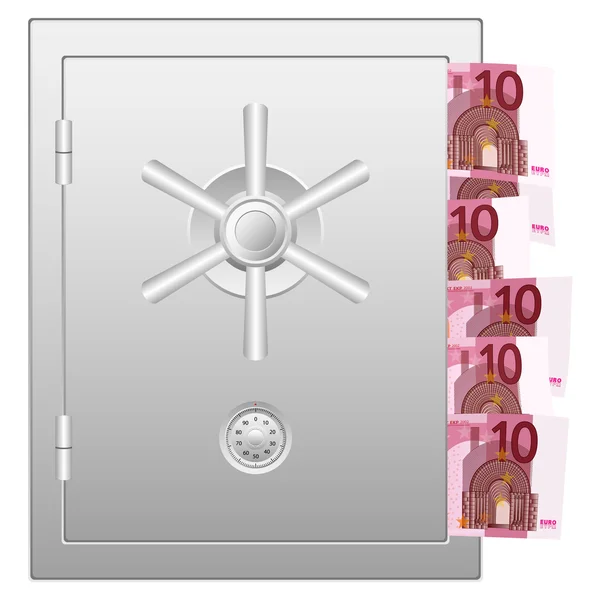 Coffre-fort bancaire avec dix billets en euros — Image vectorielle
