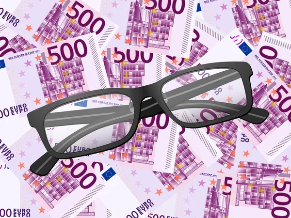 Occhiali da lettura su cinquecento euro di sfondo — Vettoriale Stock