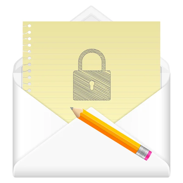 Envelope with drawing padlock symbol — Stock Vector
