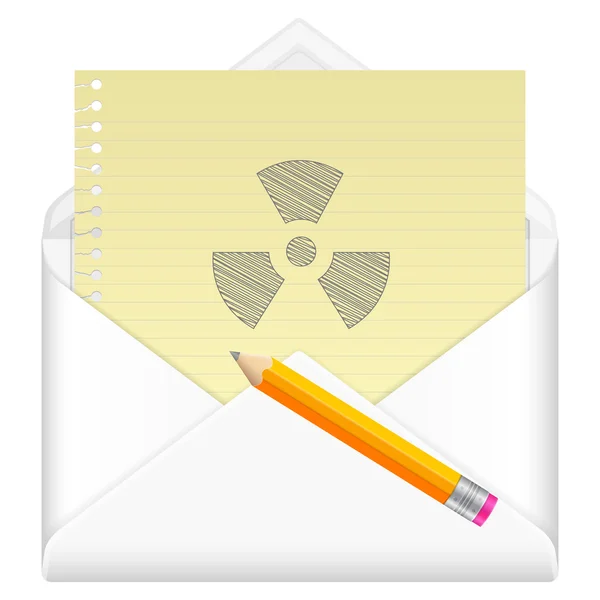 Umschlag mit Zeichnung Strahlungssymbol — Stockvektor
