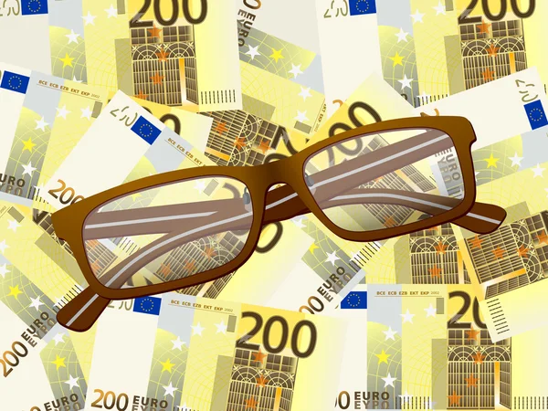 Lesebrille auf zweihundert Euro Hintergrund — Stockvektor