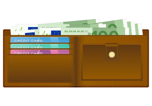 Wallet with one hundred euro banknote — Stock Vector
