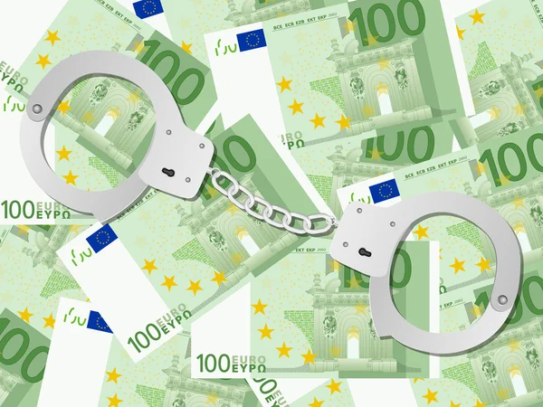 Handfängsel på hundra euro bakgrund — Stock vektor