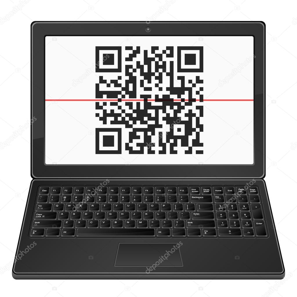 laptop with QR barcode