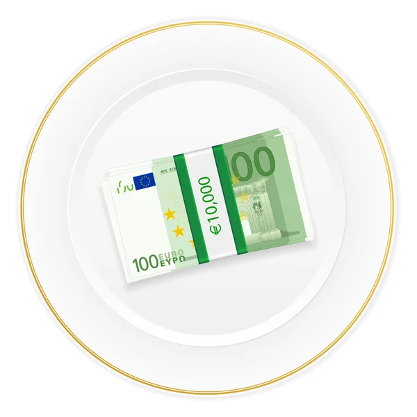 Assiette et un paquet de cent euros — Image vectorielle