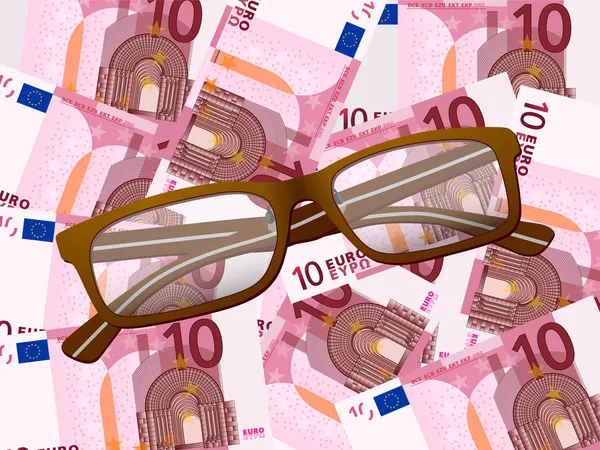 Lesebrille auf Zehn-Euro-Hintergrund — Stockvektor