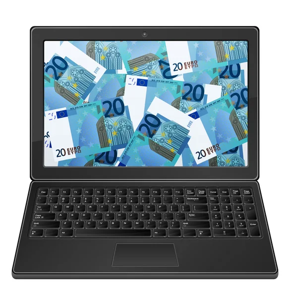 Laptop en twintig euro achtergrond — Stockvector
