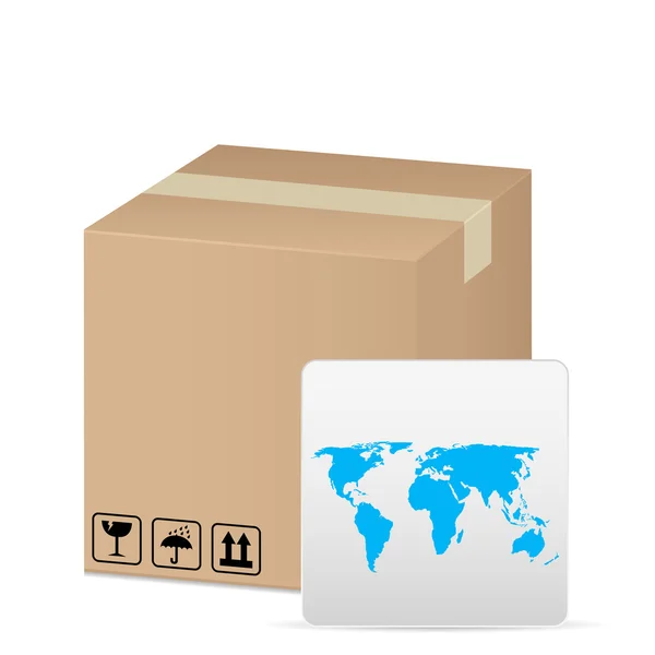 Krabice a svět mapa — Stockový vektor