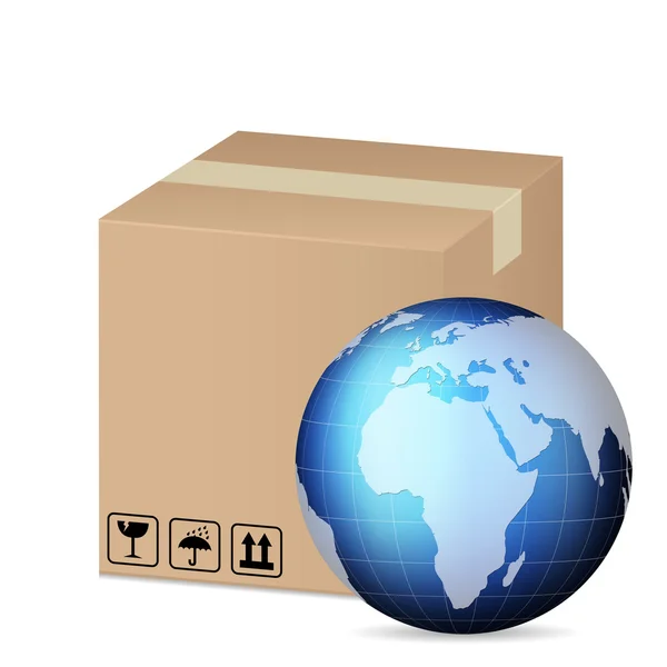 Box and world globe — Stock Vector