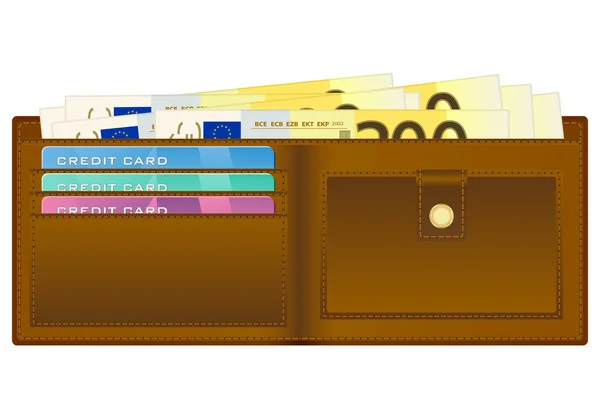 Бумажник с банкнотой в двести евро — стоковый вектор