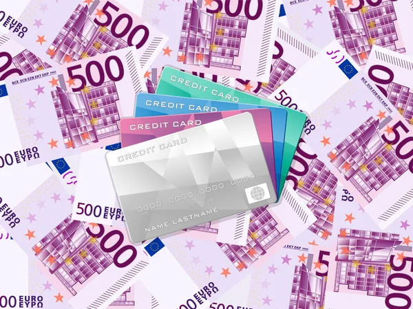 Beş yüz euro arka planı ve kredi kartı — Stok Vektör