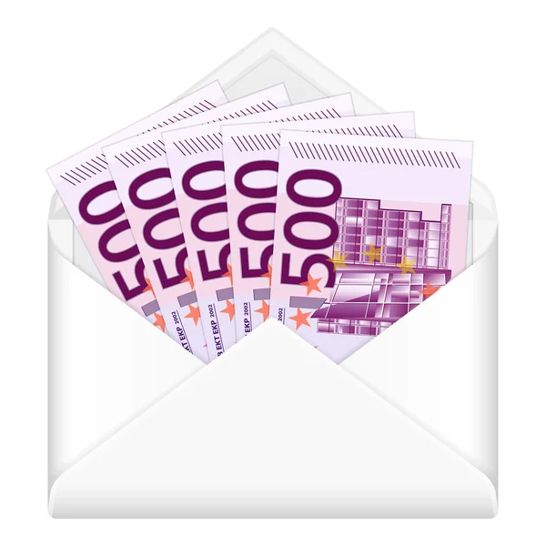 Busta e cinquecento banconote in euro — Vettoriale Stock