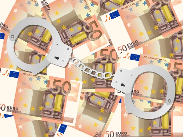 Manette su sfondo di cinquanta euro — Vettoriale Stock