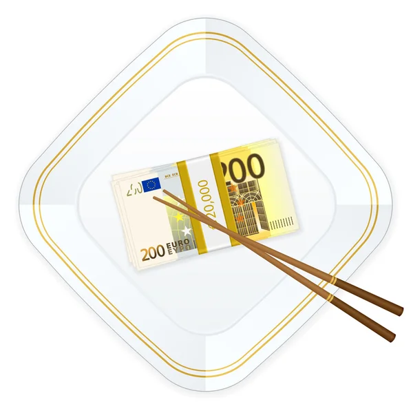 Palillos de plato y doscientos euros paquete — Archivo Imágenes Vectoriales
