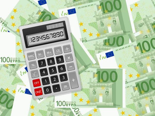 Kalkulator na tle sto euro — Wektor stockowy