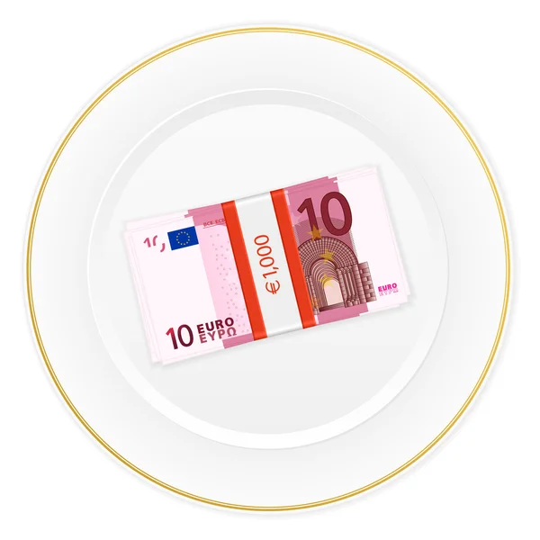 Plate and ten euro pack — Stockvector