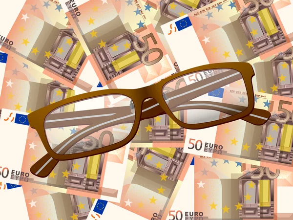 Occhiali da lettura su sfondo cinquanta euro — Vettoriale Stock