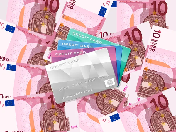Dziesięć euro tło i karty kredytowej — Wektor stockowy