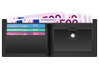 wallet with five hundred euro banknote clipart