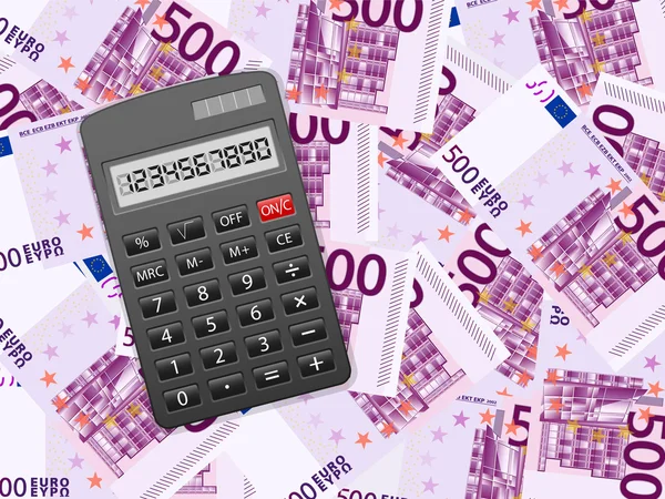 Calculator on five hundred euro background — Stock Vector