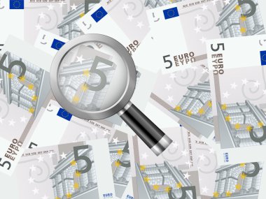 Beş euro arka plan üzerinde büyüteç