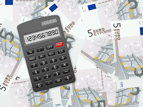 Kalkulator na tle pięć euro — Wektor stockowy
