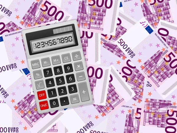 Kalkulator na tle pięćset euro — Wektor stockowy