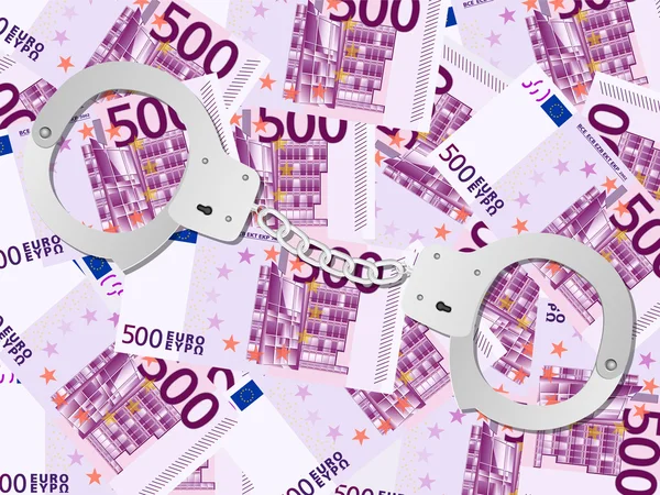 Handboeien op vijfhonderd euro achtergrond — Stockvector