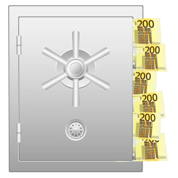 Banka 200 euro banknot ile güvenli — Stok Vektör