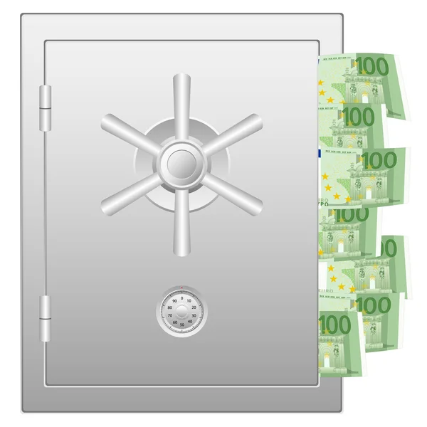 Bank safe with one hundred euro banknotes — Stock Vector