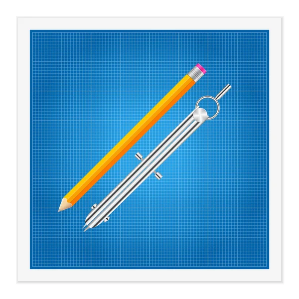 Blueprint and ruler instruments — Stock Vector