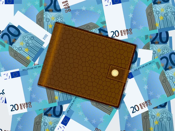 Billetera sobre fondo de veinte euros — Vector de stock