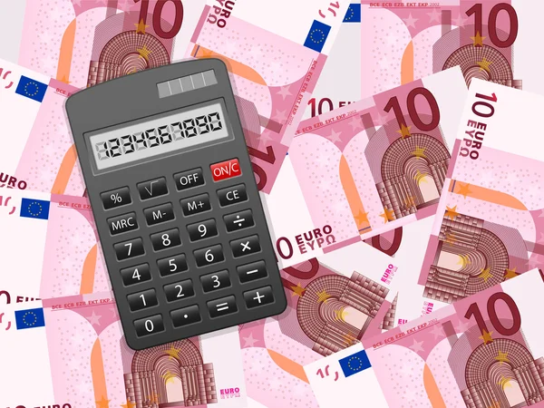 Calculatrice sur fond de dix euros — Image vectorielle