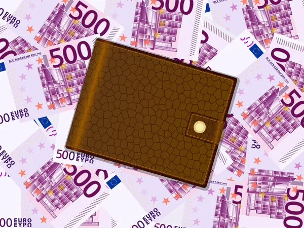 Wallet on five hundred euro background — Stock Vector