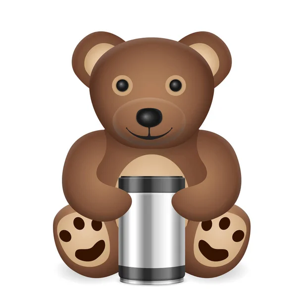 Teddy Beer Met Koffiebus Een Witte Achtergrond Vectorillustratie — Stockvector