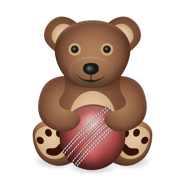 Teddybär Mit Cricketball Auf Weißem Hintergrund Vektorillustration — Stockvektor